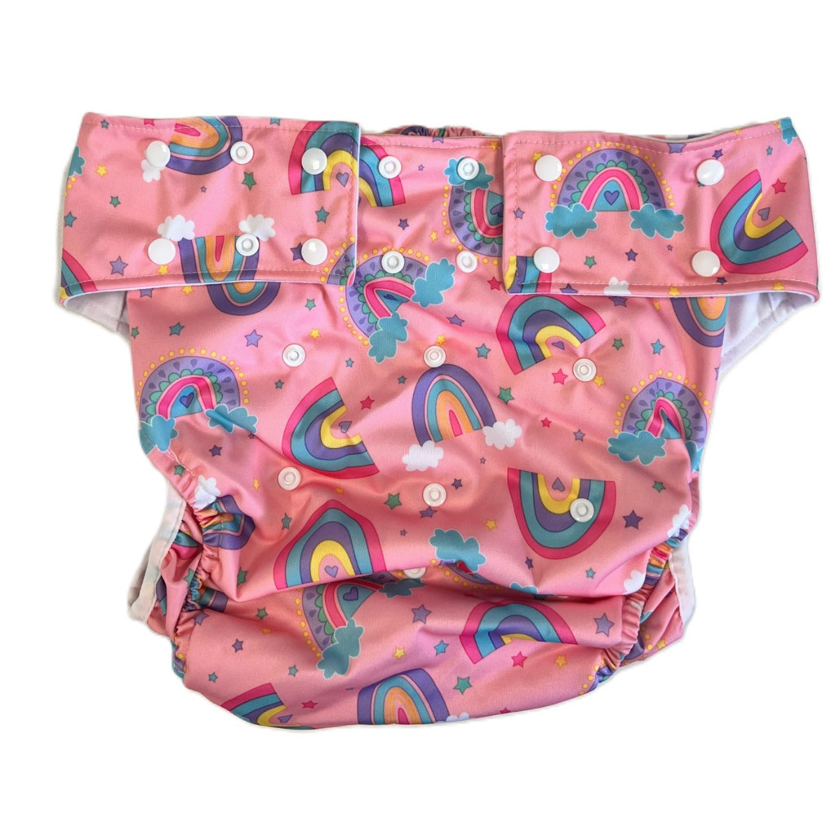 One Size Adult Pocket Nappy - Buttons - Pink Rainbow