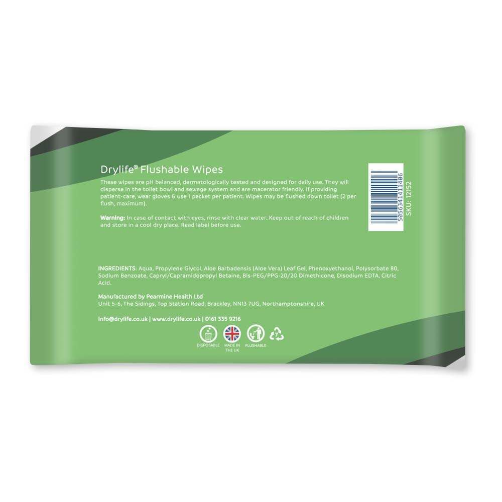 Drylife Fragrance-Free Flushable Wet Wipes - Pack of 24